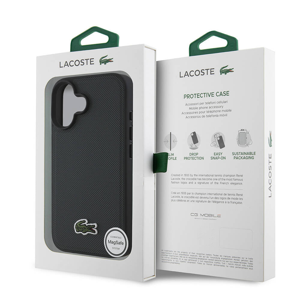 Apple iPhone 16 Kılıf Lacoste Orjinal Lisanslı PU Pike Desenli Arka Yüzey İkonik Timsah Dokuma Logolu Kapak Lacivert