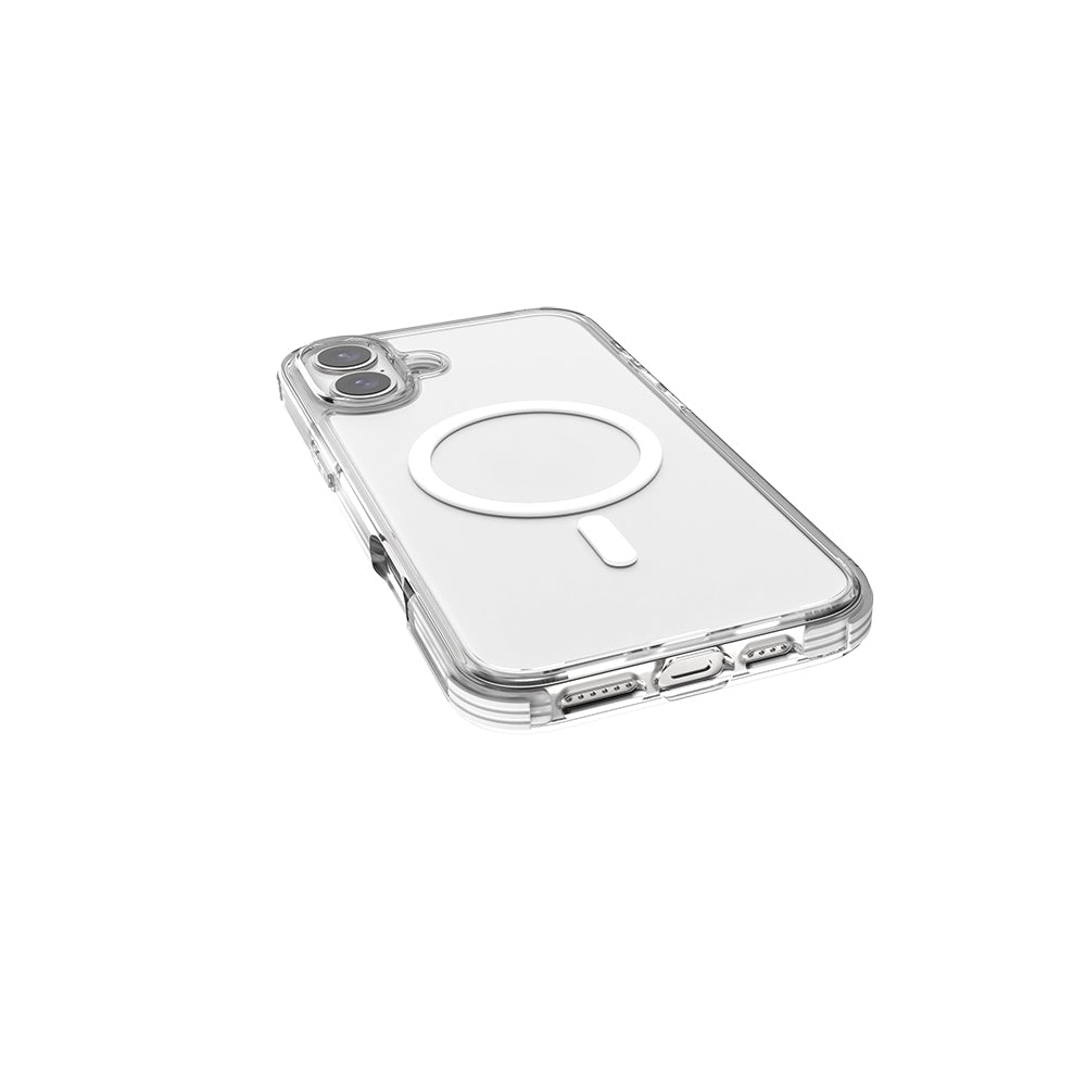 Apple iPhone 16 Kılıf M-safe Şarj Özellikli Airbag Tasarımlı Raptic Clear Serisi Şeffaf Kapak Beyaz