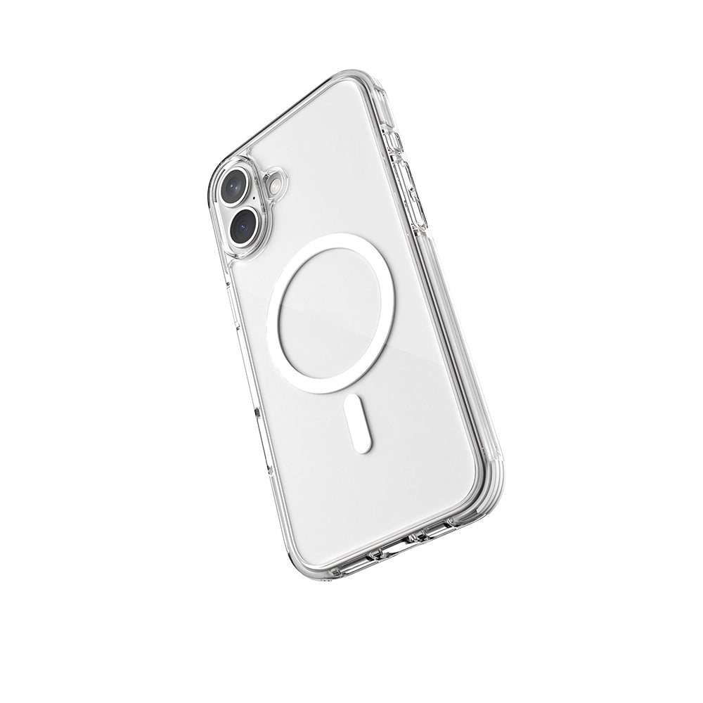 Apple iPhone 16 Kılıf M-safe Şarj Özellikli Airbag Tasarımlı Raptic Clear Serisi Şeffaf Kapak Beyaz