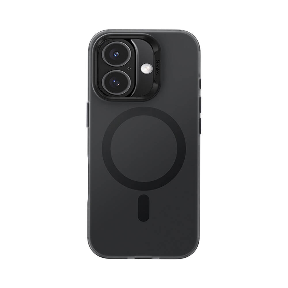 Apple iPhone 16 Kılıf M-safe Şarj Özellikli Benks Lucid Armor Kapak Titanyum-Gri