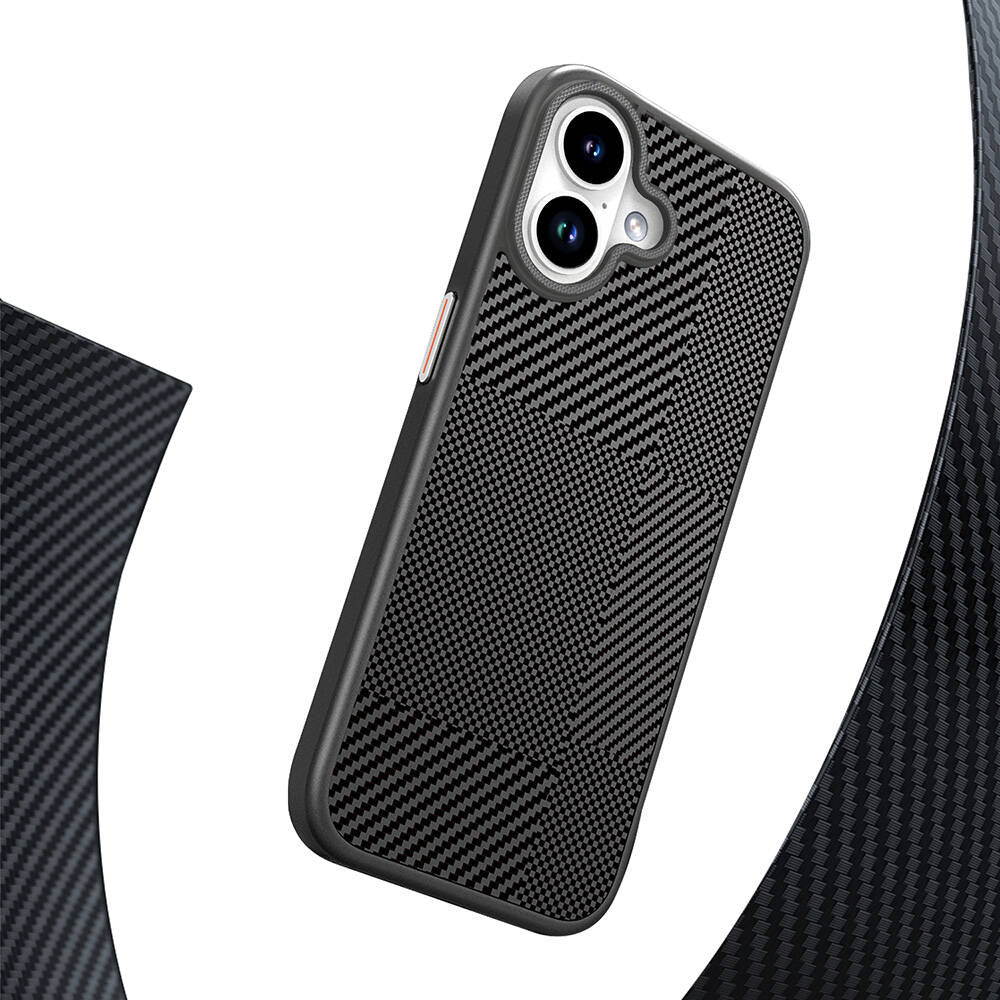 Apple iPhone 16 Kılıf M-safe Şarj Özellikli Karbon Fiber Desenli Mutural Montage Kapak Gümüş