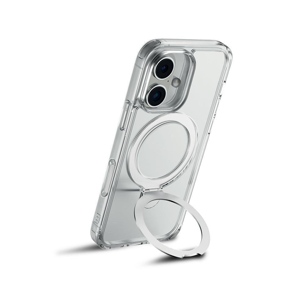 Apple iPhone 16 Kılıf M-safe Şarj Özellikli Raptic Air Stand Serisi Buzlu Transparan Tasarımlı Standlı Kapak Şeffaf