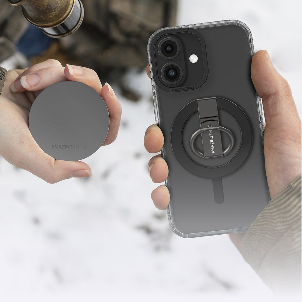 Apple iPhone 16 Kılıf M-safe Şarj Özellikli Yüzük Standlı Amazingthing Titan Pro Serisi Kapak Siyah