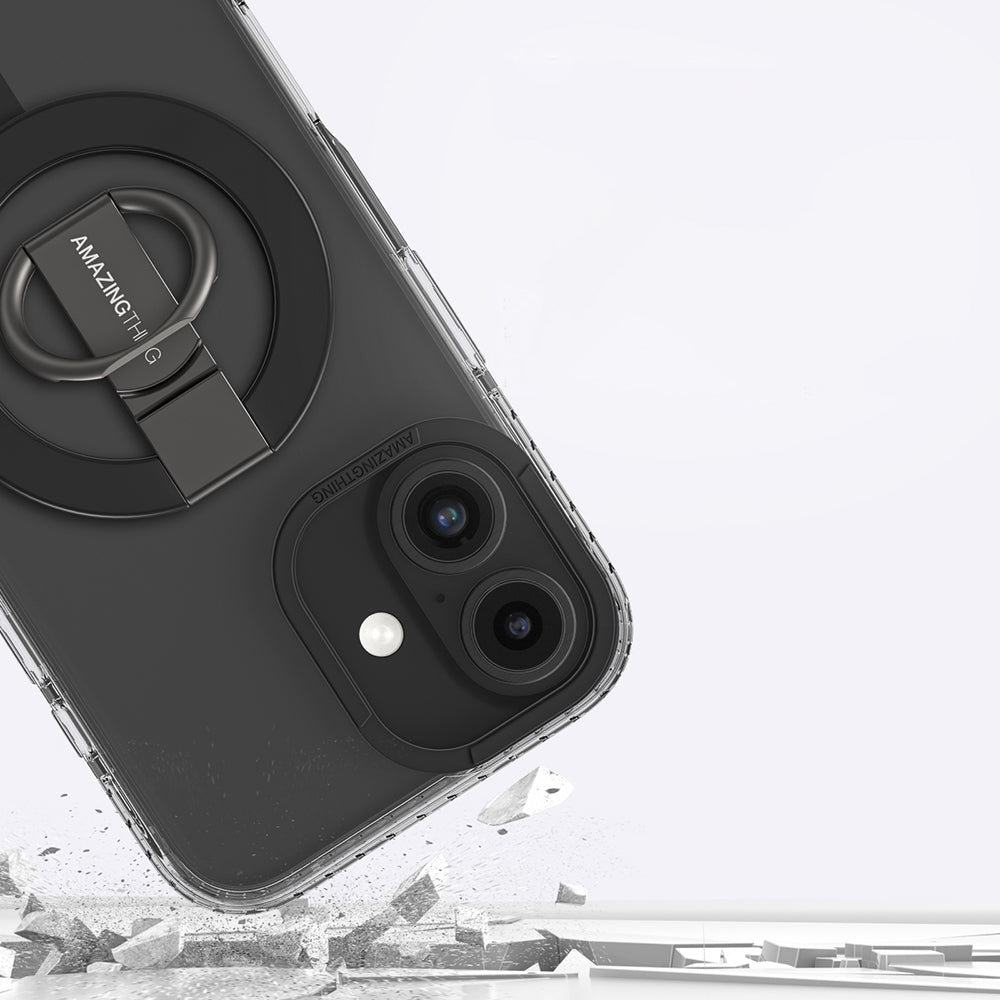 Apple iPhone 16 Kılıf M-safe Şarj Özellikli Yüzük Standlı Amazingthing Titan Pro Serisi Kapak Siyah