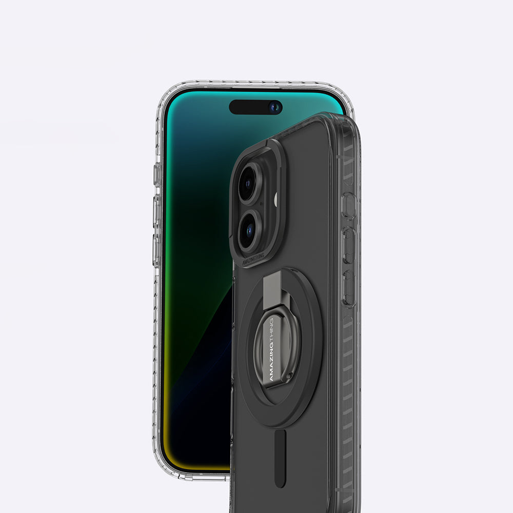 Apple iPhone 16 Kılıf M-safe Şarj Özellikli Yüzük Standlı Amazingthing Titan Pro Serisi Kapak Siyah