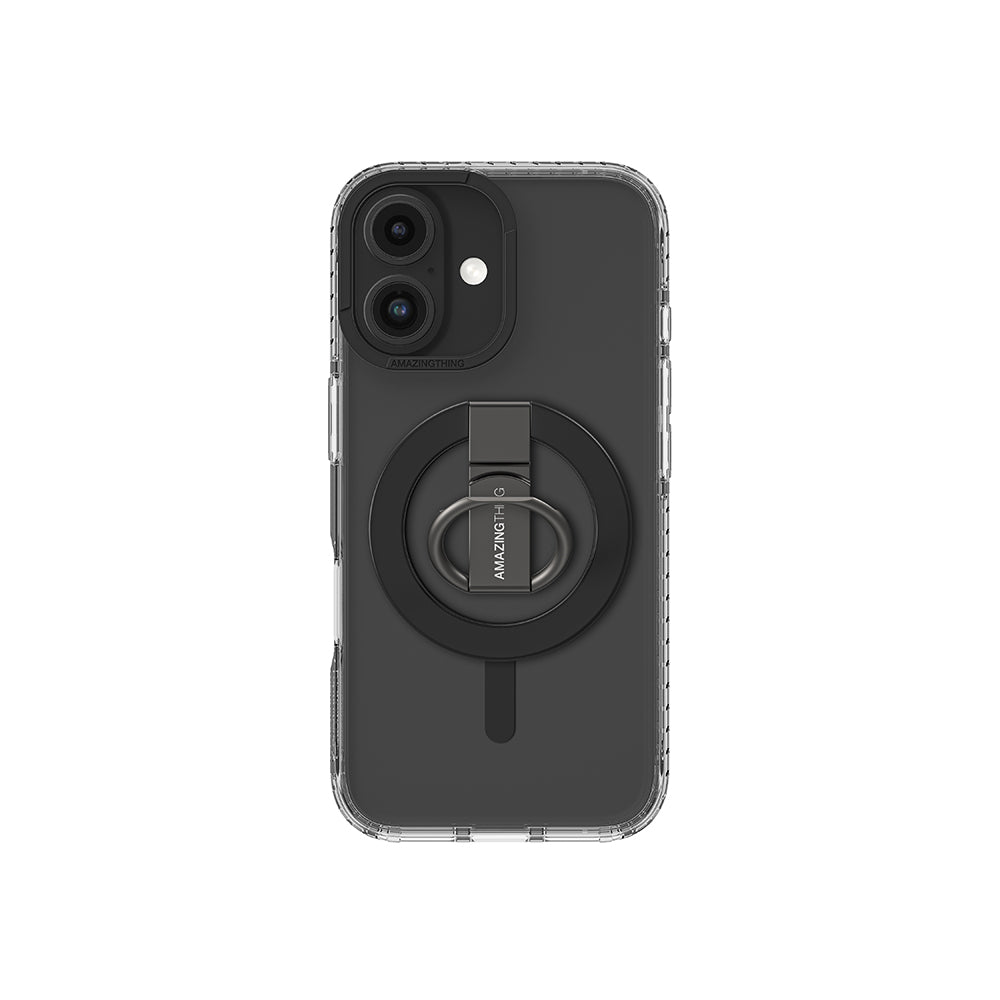 Apple iPhone 16 Kılıf M-safe Şarj Özellikli Yüzük Standlı Amazingthing Titan Pro Serisi Kapak Siyah