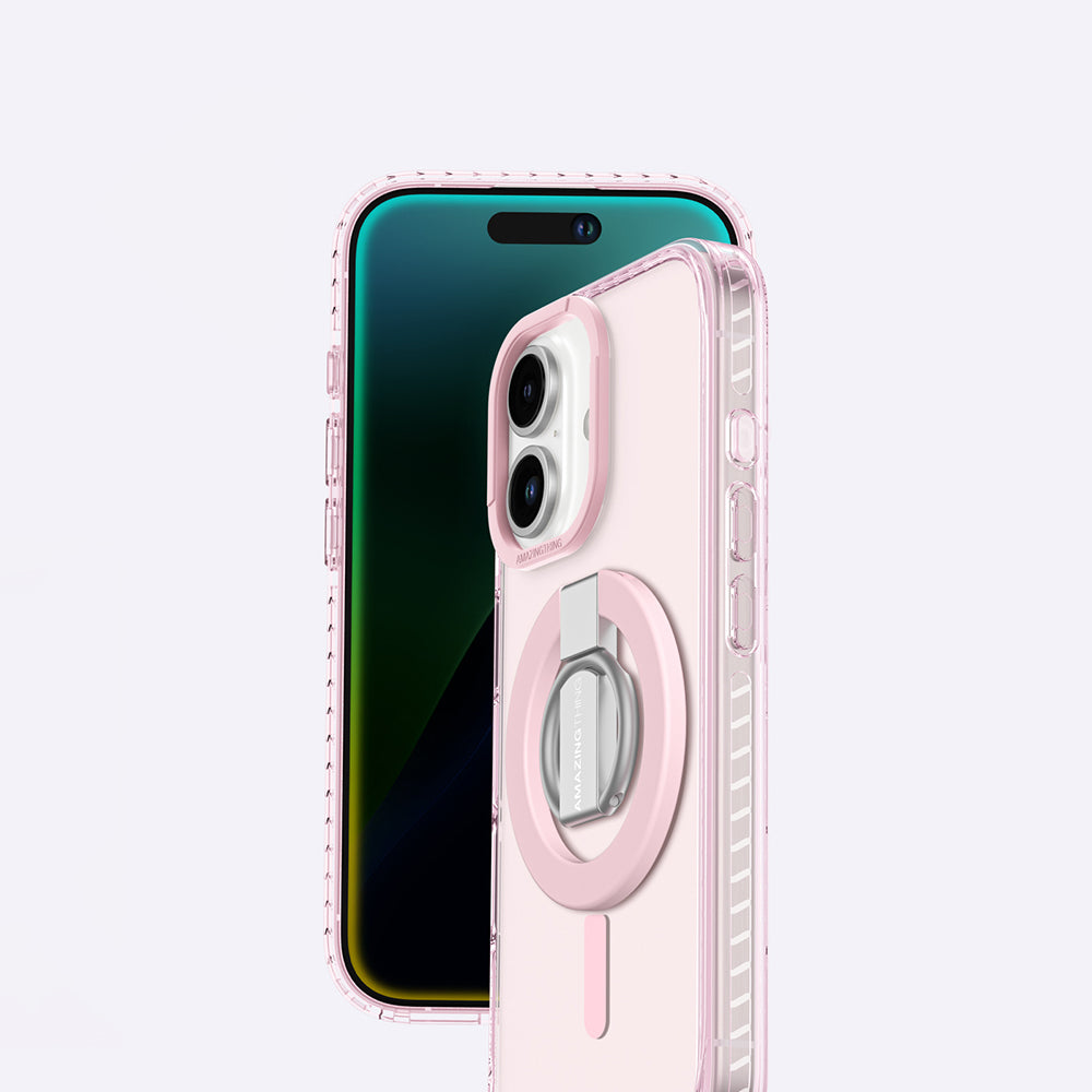 Apple iPhone 16 Kılıf M-safe Şarj Özellikli Yüzük Standlı Amazingthing Titan Pro Serisi Kapak Siyah