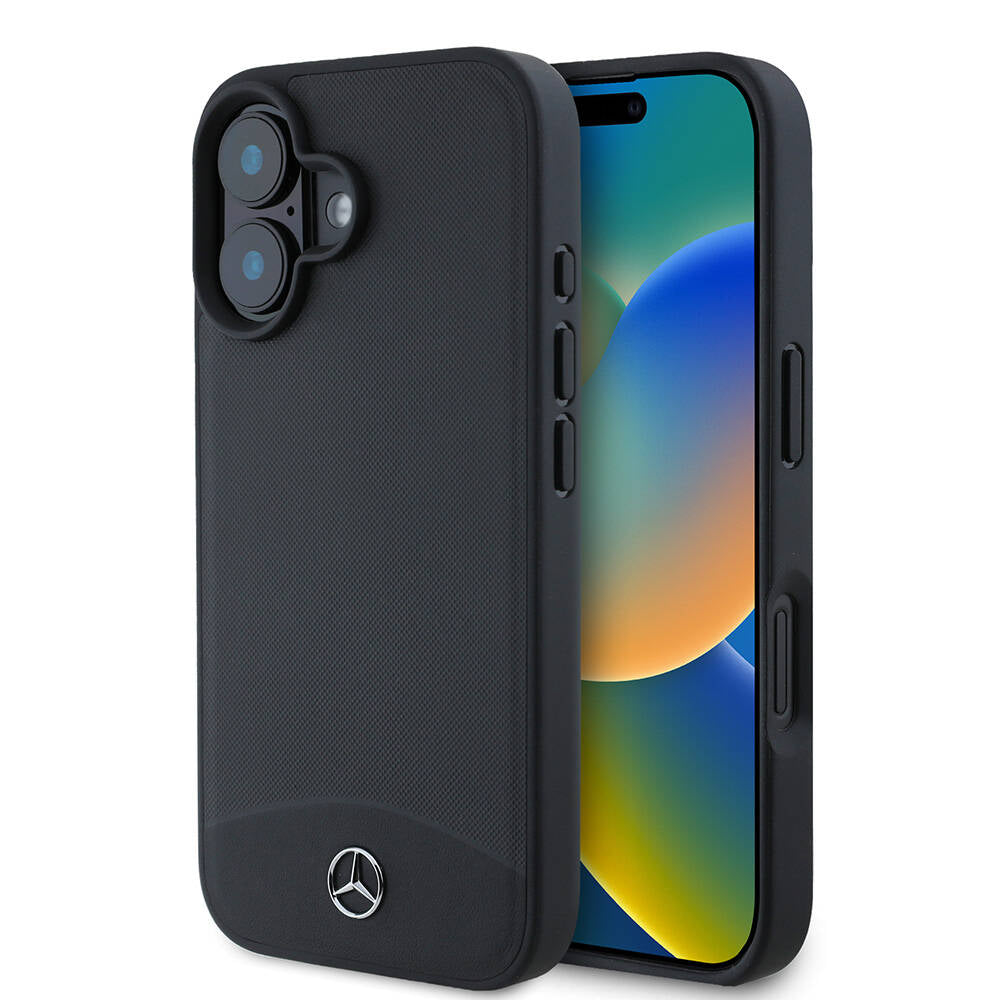 Apple iPhone 16 Kılıf Mercedes Benz Orjinal Lisanslı M-safe Şarj Özellikli Dokulu ve Düz Deri Kapak Siyah