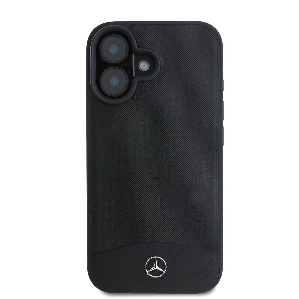 Apple iPhone 16 Kılıf Mercedes Benz Orjinal Lisanslı M-safe Şarj Özellikli Dokulu ve Düz Deri Kapak Siyah