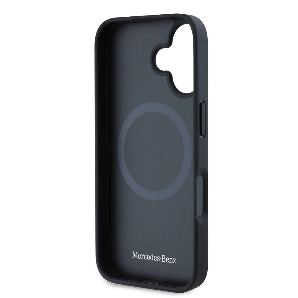 Apple iPhone 16 Kılıf Mercedes Benz Orjinal Lisanslı M-safe Şarj Özellikli Dokulu ve Düz Deri Kapak Siyah