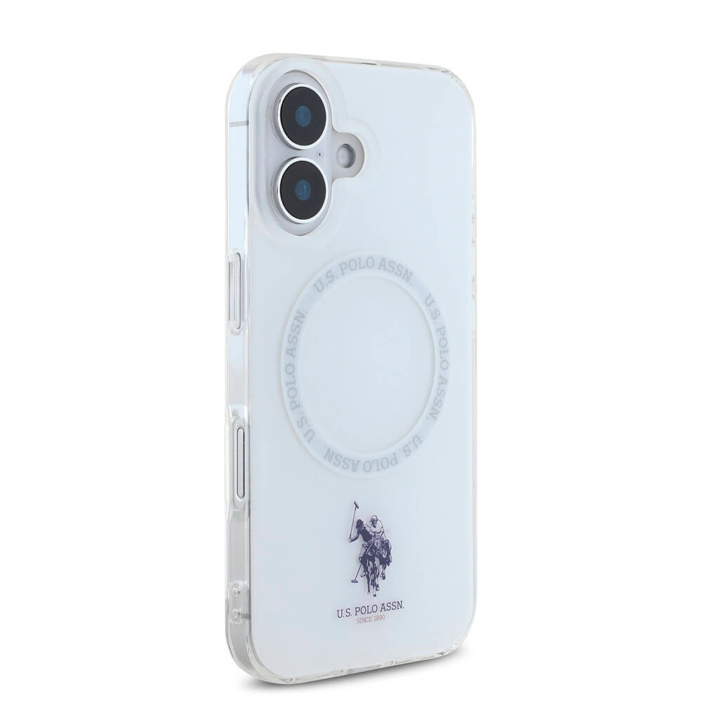 Apple iPhone 16 Kılıf U.S. Polo Assn. Orjinal Lisanslı M-safe Şarj Özellikli IML Double Horse Logolu Ring Kapak Beyaz