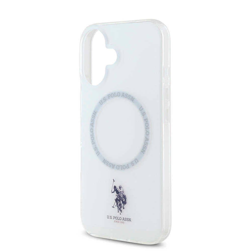 Apple iPhone 16 Kılıf U.S. Polo Assn. Orjinal Lisanslı M-safe Şarj Özellikli IML Double Horse Logolu Ring Kapak Beyaz
