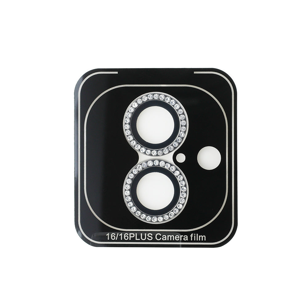Apple iPhone 16 Plus Guess Orjinal Lisanslı Rhinestone Ekran Koruyucu + Lens Koruyucu 2in1 Aksesuar Seti Gümüş