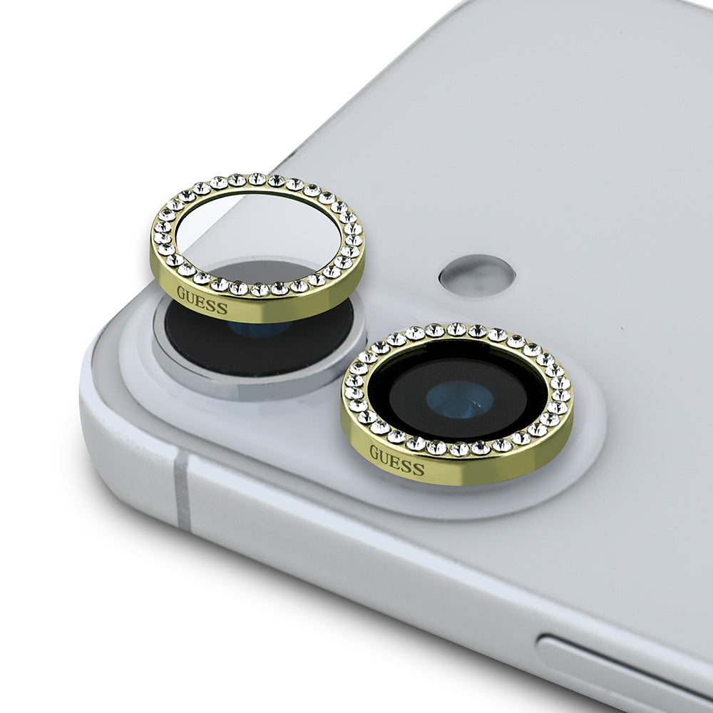 Apple iPhone 16 Plus Guess Orjinal Lisanslı Rhinestone Ekran Koruyucu + Lens Koruyucu 2in1 Aksesuar Seti Gümüş