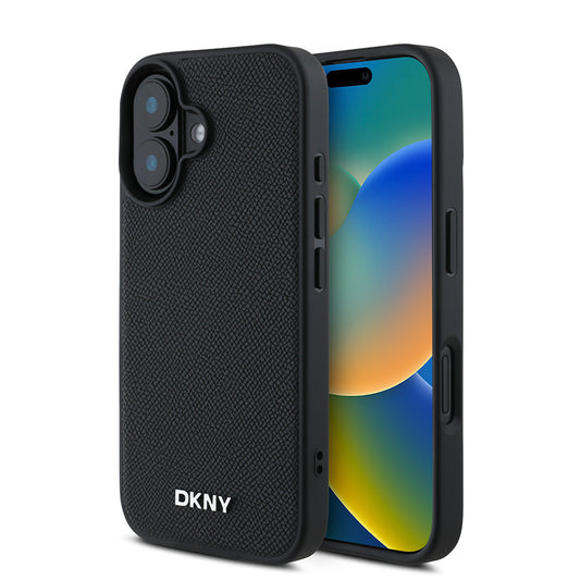 Apple iPhone 16 Plus Kılıf DKNY Orjinal Lisanslı M-safe Şarj Özellikli Metal Logolu PU Deri Grained Kapak