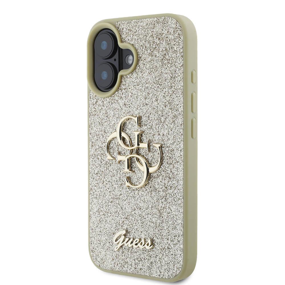 Apple iPhone 16 Plus Kılıf Guess Orjinal Lisanslı 4G Büyük Metal Logolu Glitter Kapak Siyah