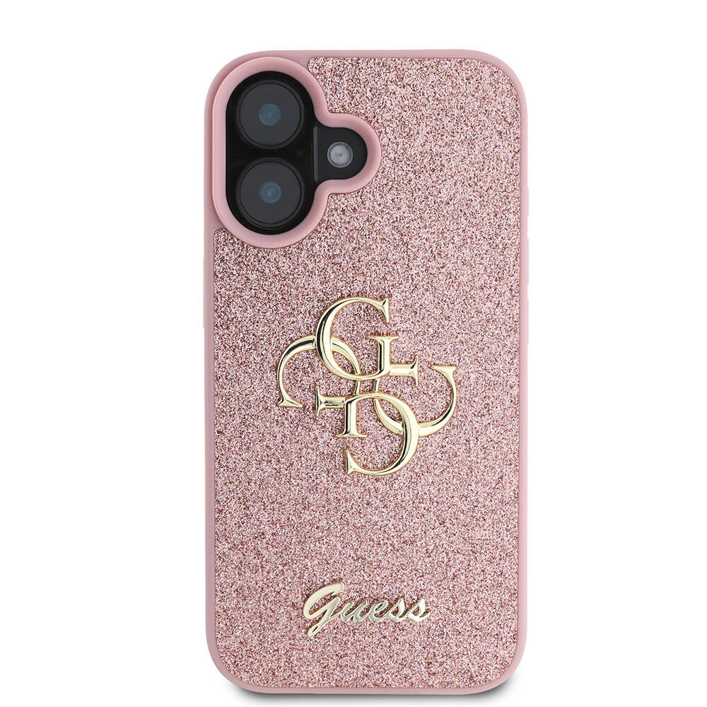Apple iPhone 16 Plus Kılıf Guess Orjinal Lisanslı 4G Büyük Metal Logolu Glitter Kapak Siyah