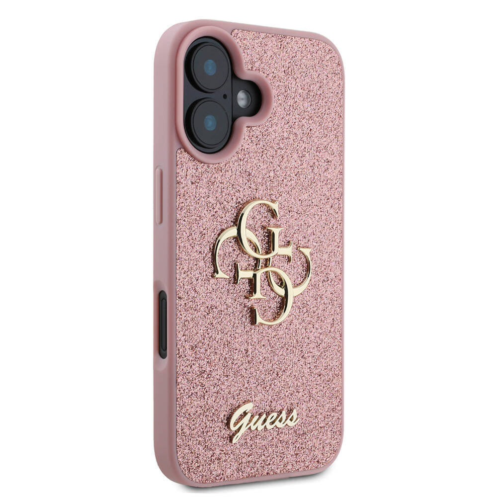 Apple iPhone 16 Plus Kılıf Guess Orjinal Lisanslı 4G Büyük Metal Logolu Glitter Kapak Siyah
