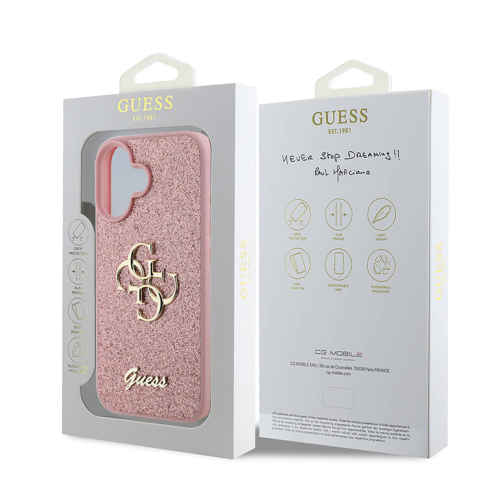 Apple iPhone 16 Plus Kılıf Guess Orjinal Lisanslı 4G Büyük Metal Logolu Glitter Kapak Siyah