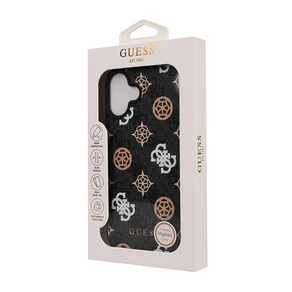 Apple iPhone 16 Plus Kılıf Guess Orjinal Lisanslı M-safe Şarj Özellikli 4G Desenli Yazı Logolu Peony Kapak Pembe