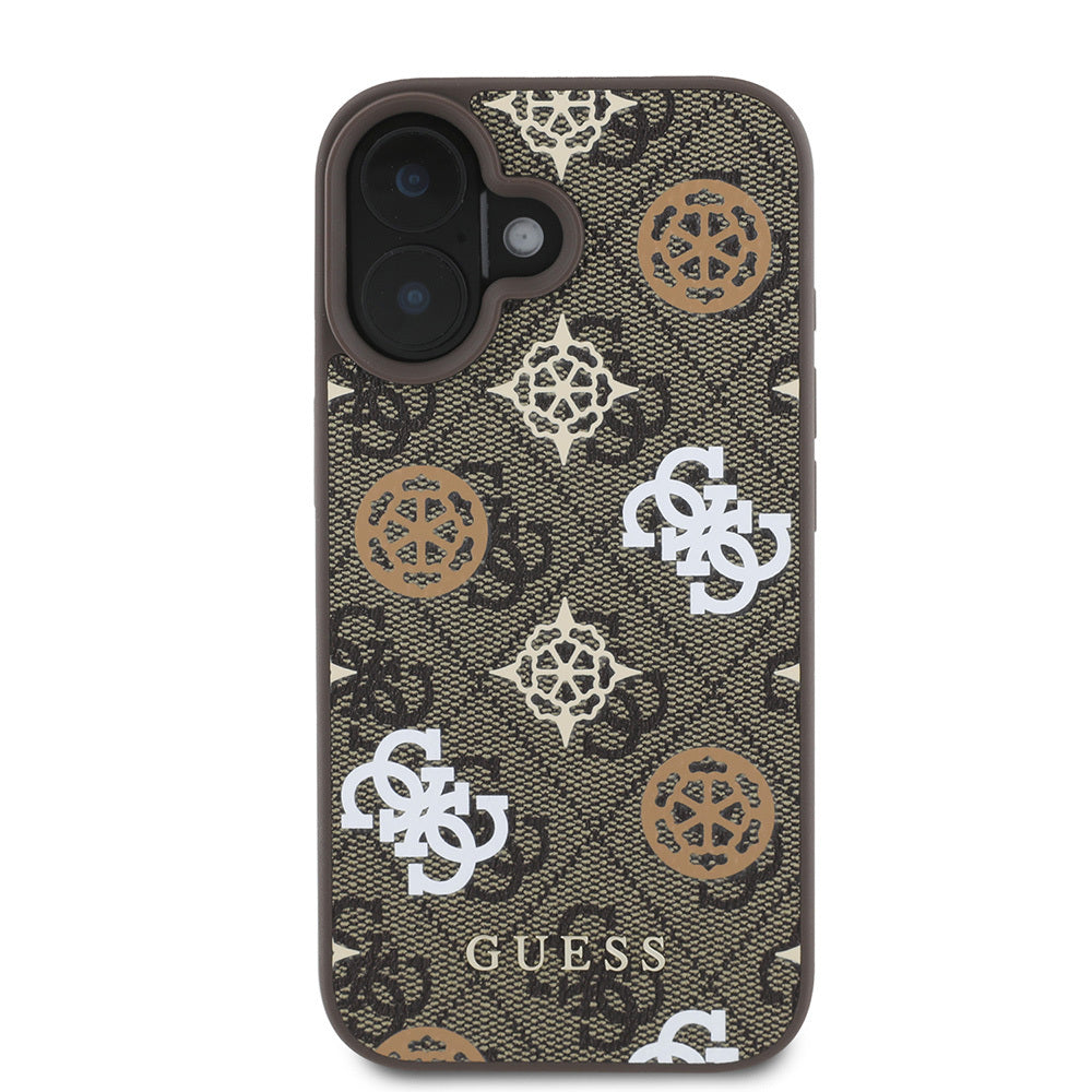 Apple iPhone 16 Plus Kılıf Guess Orjinal Lisanslı M-safe Şarj Özellikli 4G Desenli Yazı Logolu Peony Kapak Pembe
