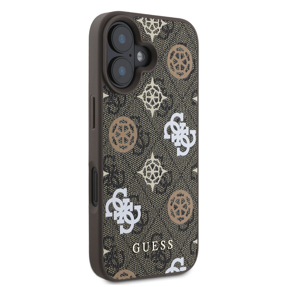 Apple iPhone 16 Plus Kılıf Guess Orjinal Lisanslı M-safe Şarj Özellikli 4G Desenli Yazı Logolu Peony Kapak Pembe