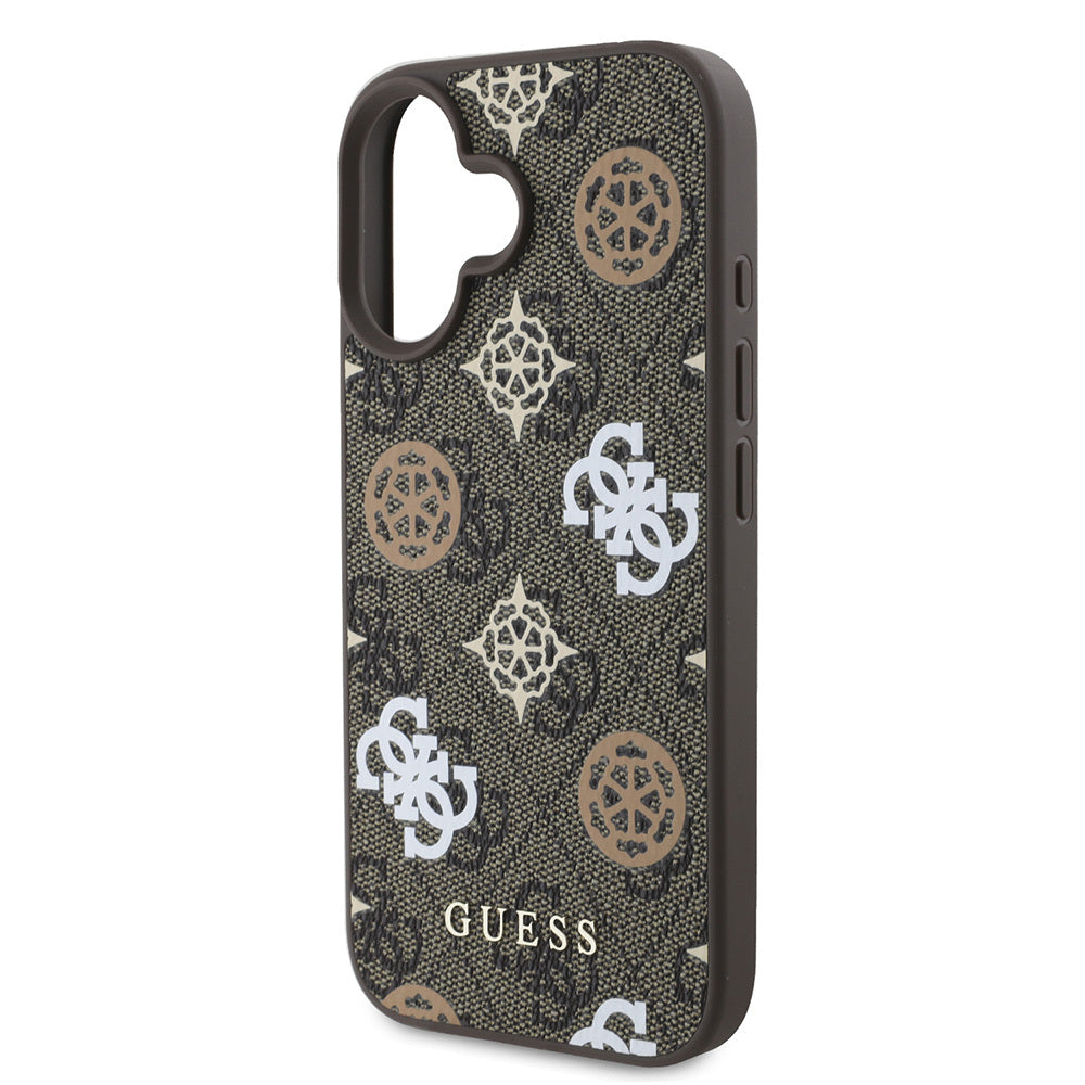 Apple iPhone 16 Plus Kılıf Guess Orjinal Lisanslı M-safe Şarj Özellikli 4G Desenli Yazı Logolu Peony Kapak Pembe