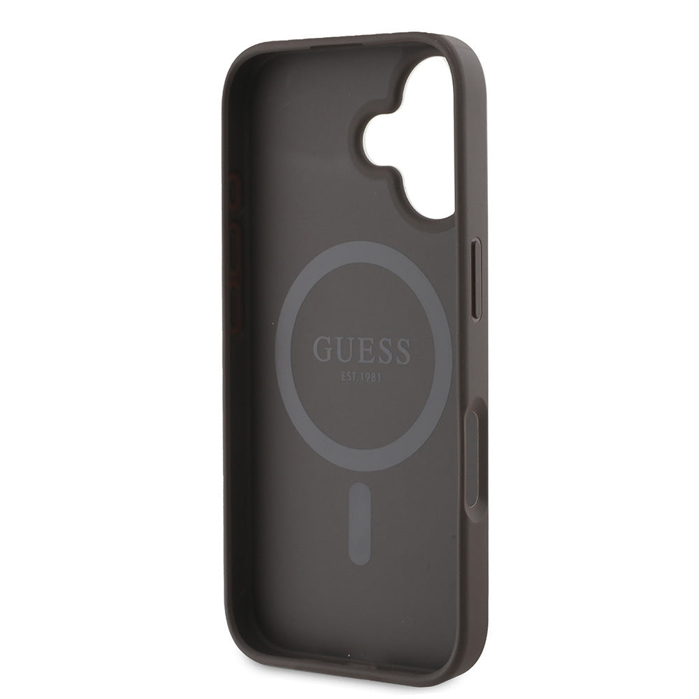 Apple iPhone 16 Plus Kılıf Guess Orjinal Lisanslı M-safe Şarj Özellikli 4G Desenli Yazı Logolu Peony Kapak Pembe
