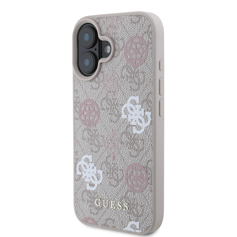 Apple iPhone 16 Plus Kılıf Guess Orjinal Lisanslı M-safe Şarj Özellikli 4G Desenli Yazı Logolu Peony Kapak Kahverengi
