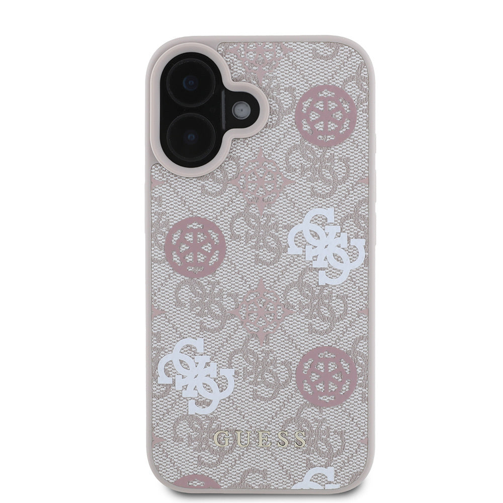 Apple iPhone 16 Plus Kılıf Guess Orjinal Lisanslı M-safe Şarj Özellikli 4G Desenli Yazı Logolu Peony Kapak Pembe