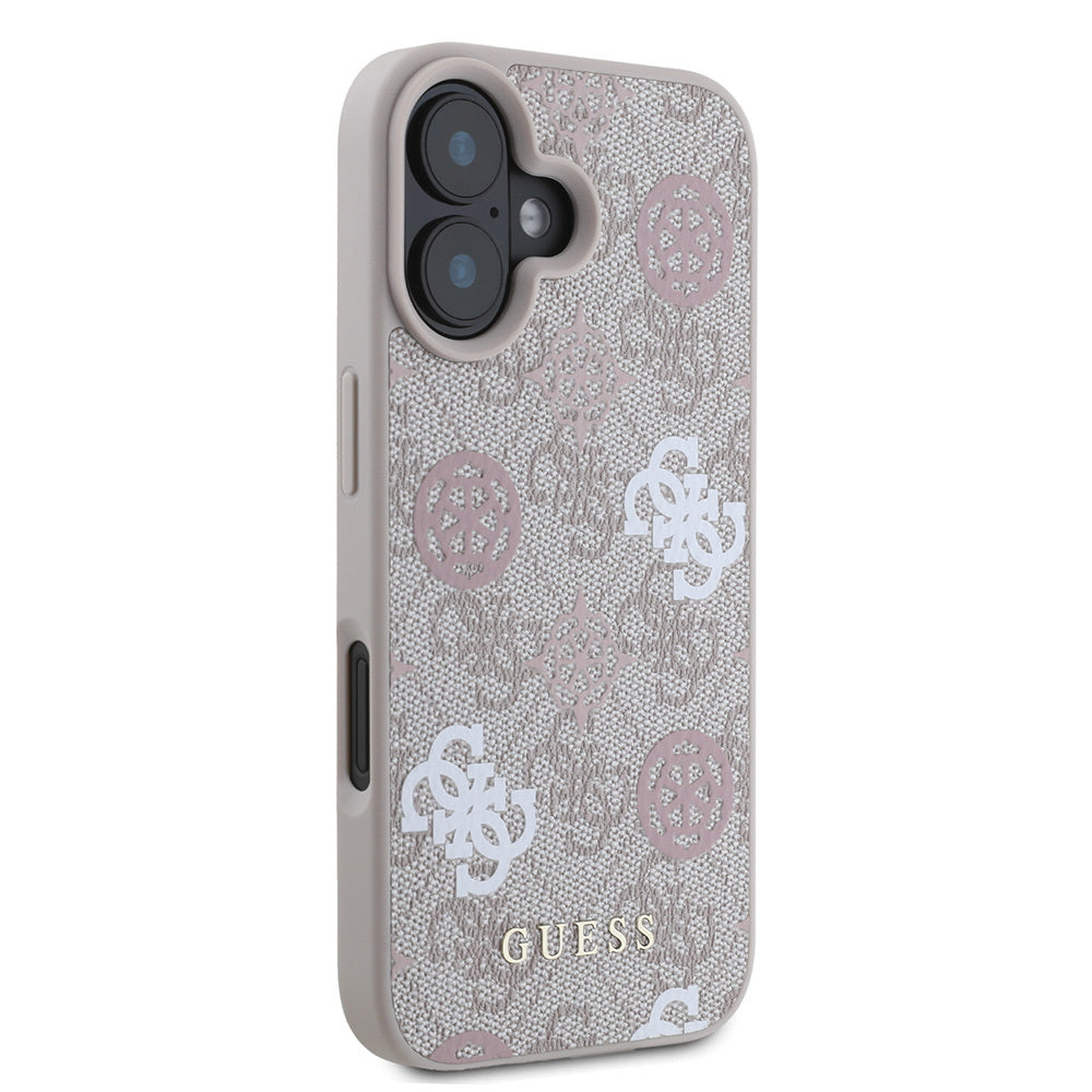 Apple iPhone 16 Plus Kılıf Guess Orjinal Lisanslı M-safe Şarj Özellikli 4G Desenli Yazı Logolu Peony Kapak Pembe