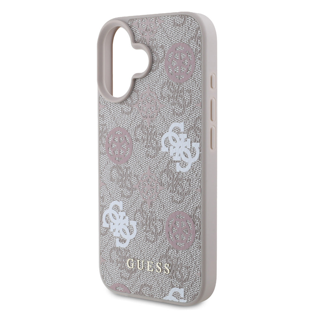 Apple iPhone 16 Plus Kılıf Guess Orjinal Lisanslı M-safe Şarj Özellikli 4G Desenli Yazı Logolu Peony Kapak Kahverengi