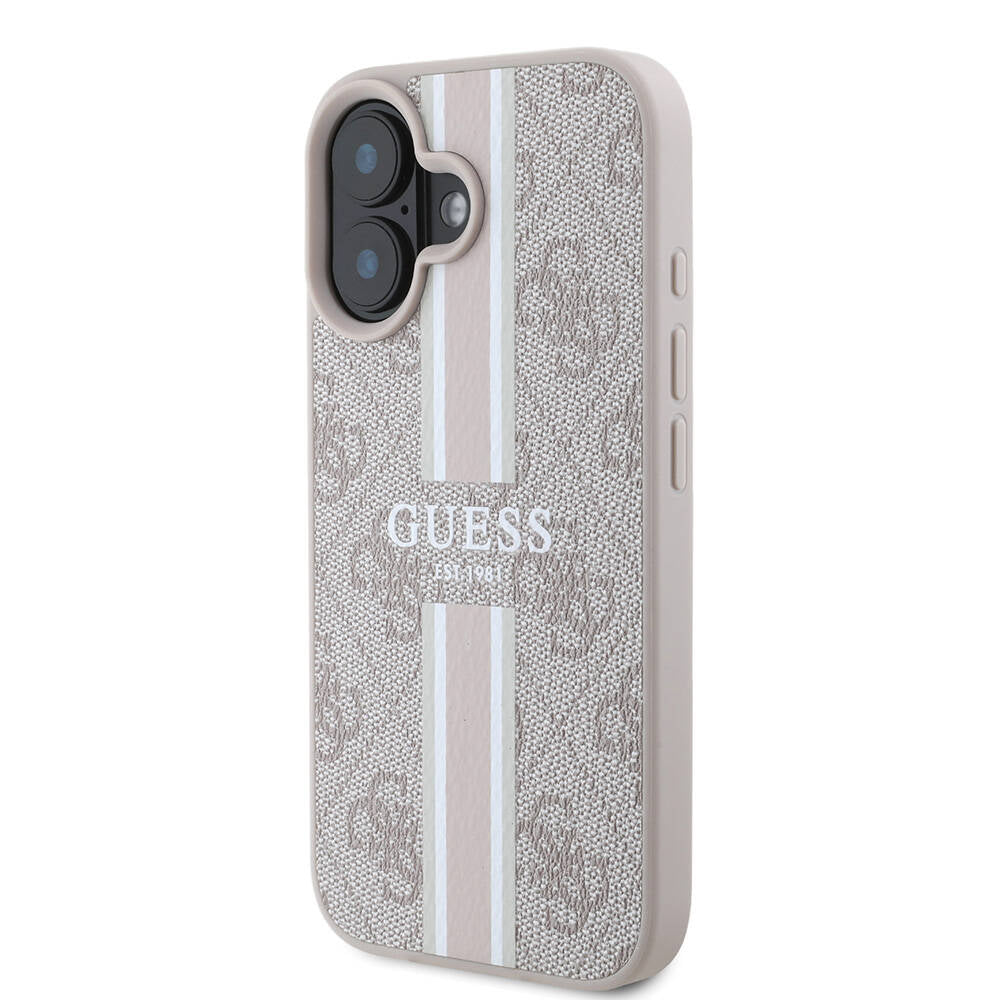Apple iPhone 16 Plus Kılıf Guess Orjinal Lisanslı M-safe Şarj Özellikli 4G Şerit Tasarımlı Printed Kapak Siyah