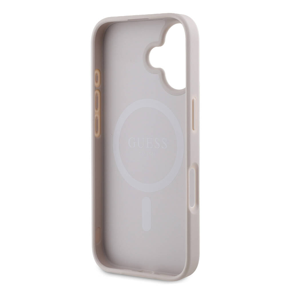Apple iPhone 16 Plus Kılıf Guess Orjinal Lisanslı M-safe Şarj Özellikli 4G Şerit Tasarımlı Printed Kapak Siyah