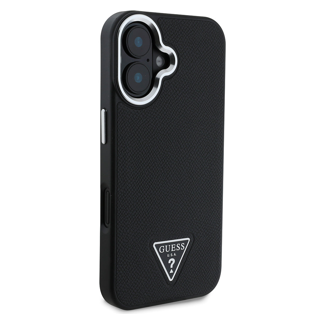 Apple iPhone 16 Plus Kılıf Guess Orjinal Lisanslı M-safe Şarj Özellikli Grained Triangle Kapak Kahverengi
