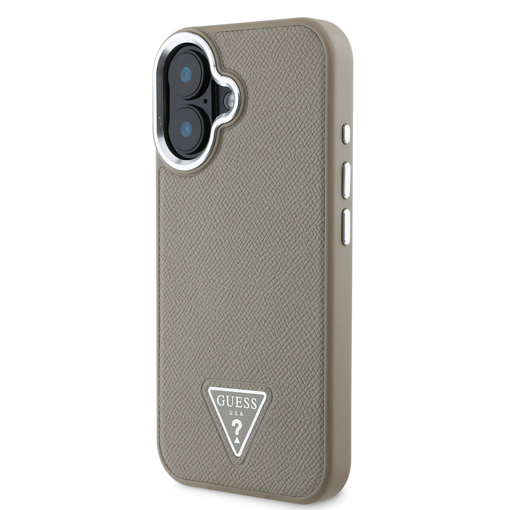 Apple iPhone 16 Plus Kılıf Guess Orjinal Lisanslı M-safe Şarj Özellikli Grained Triangle Kapak Siyah