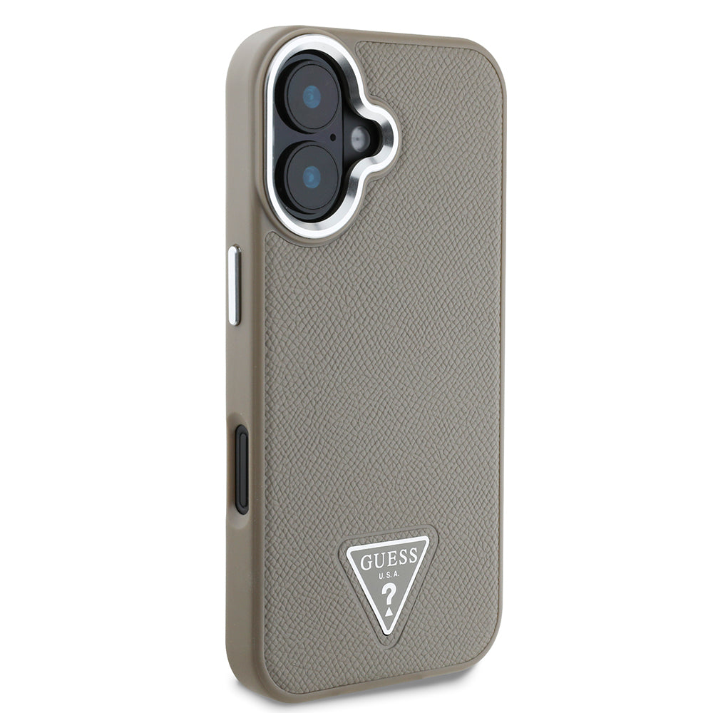 Apple iPhone 16 Plus Kılıf Guess Orjinal Lisanslı M-safe Şarj Özellikli Grained Triangle Kapak Siyah