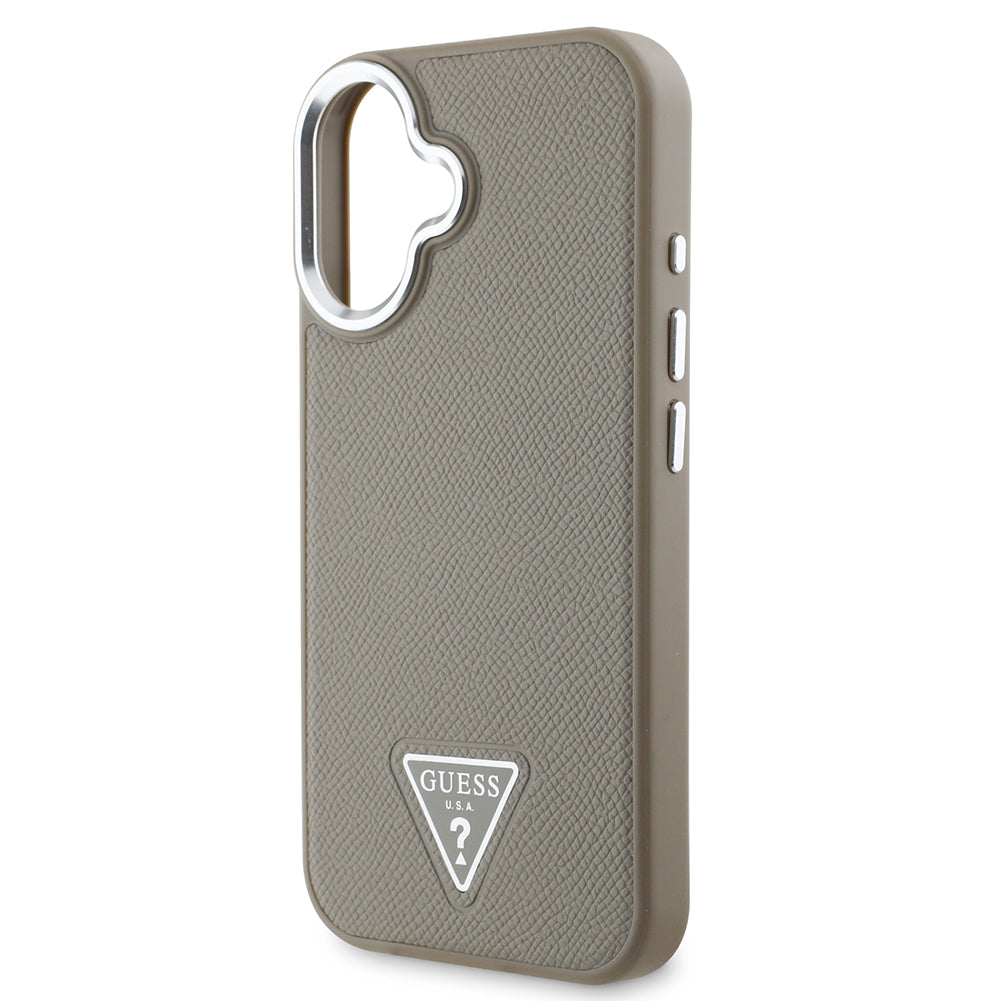 Apple iPhone 16 Plus Kılıf Guess Orjinal Lisanslı M-safe Şarj Özellikli Grained Triangle Kapak Siyah