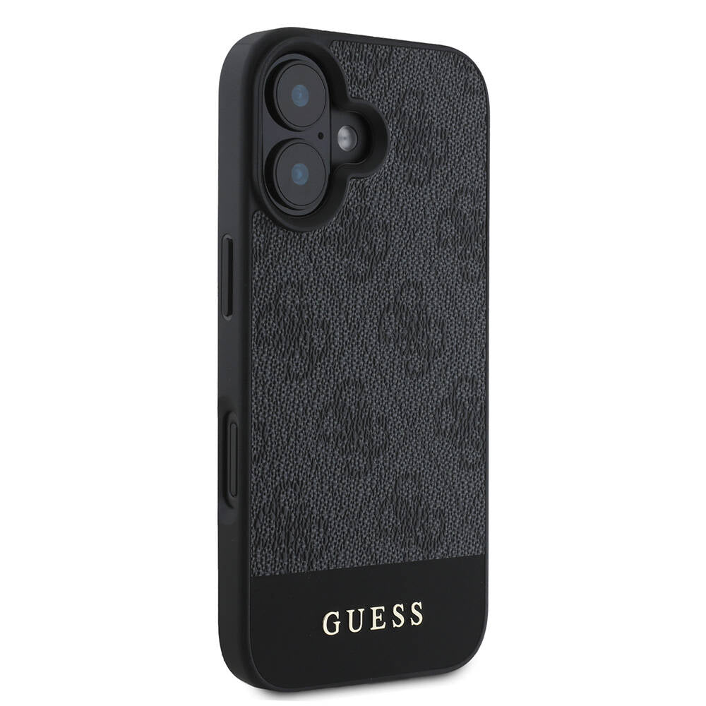 Apple iPhone 16 Plus Kılıf Guess Orjinal Lisanslı M-safe Şarj Özellikli PU Deri Şerit Logo Dizaynlı Kapak Pembe