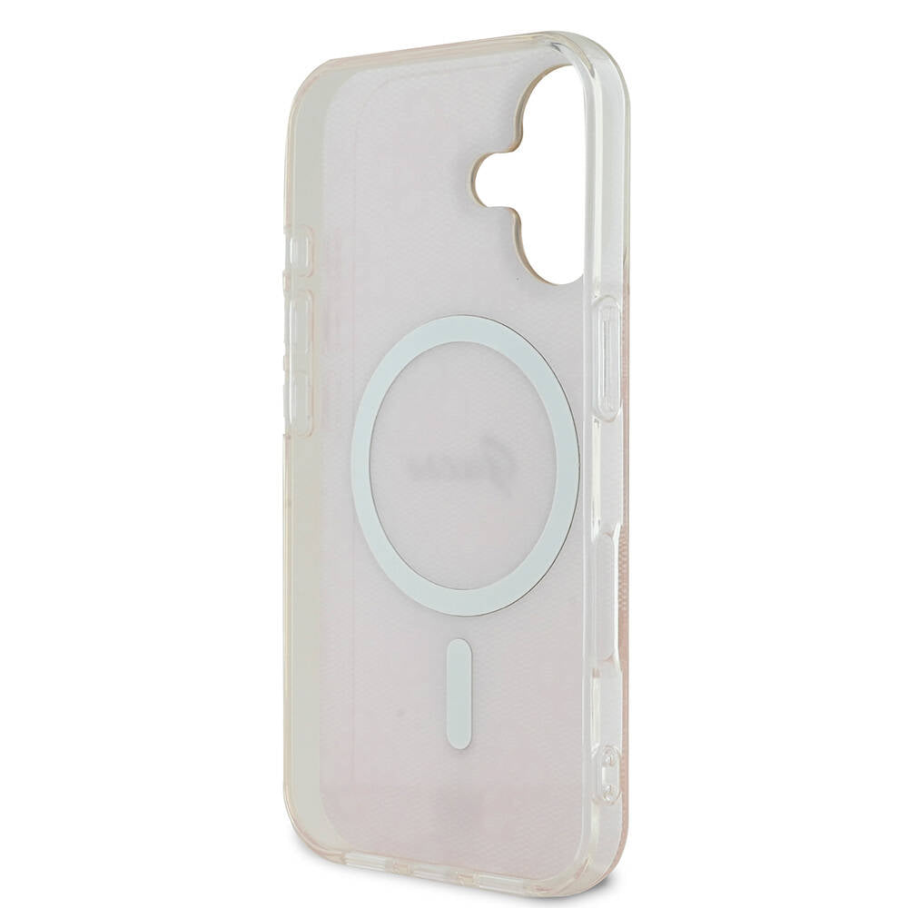 Apple iPhone 16 Plus Kılıf Guess Orjinal Lisanslı M-safe Şarj Özellikli Yazı Logolu 4G Desenli Kapak Kahverengi