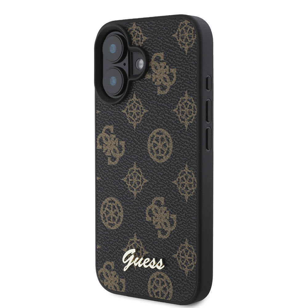 Apple iPhone 16 Plus Kılıf Guess Orjinal Lisanslı M-safe Şarj Özellikli Yazı Logolu Peony Kapak Siyah