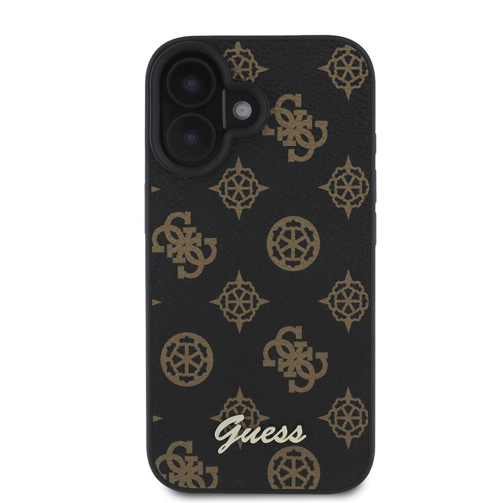 Apple iPhone 16 Plus Kılıf Guess Orjinal Lisanslı M-safe Şarj Özellikli Yazı Logolu Peony Kapak Siyah