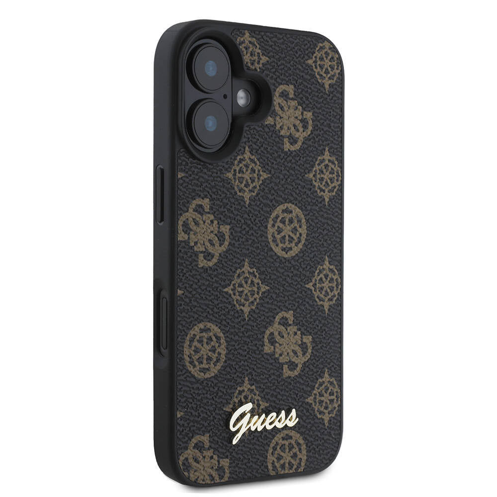 Apple iPhone 16 Plus Kılıf Guess Orjinal Lisanslı M-safe Şarj Özellikli Yazı Logolu Peony Kapak Siyah