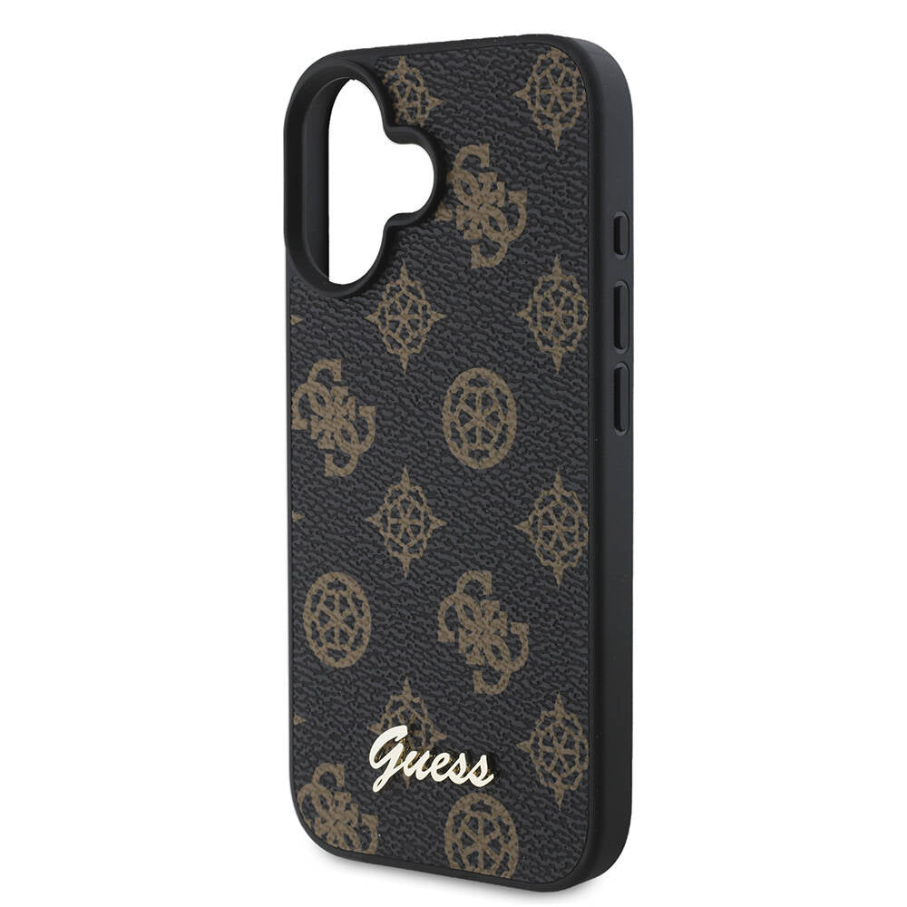 Apple iPhone 16 Plus Kılıf Guess Orjinal Lisanslı M-safe Şarj Özellikli Yazı Logolu Peony Kapak Siyah