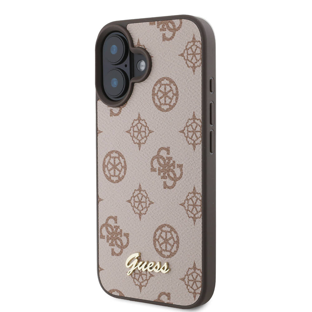 Apple iPhone 16 Plus Kılıf Guess Orjinal Lisanslı M-safe Şarj Özellikli Yazı Logolu Peony Kapak Siyah