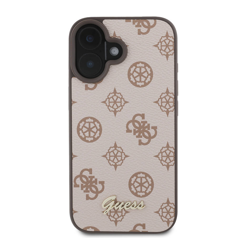 Apple iPhone 16 Plus Kılıf Guess Orjinal Lisanslı M-safe Şarj Özellikli Yazı Logolu Peony Kapak Siyah