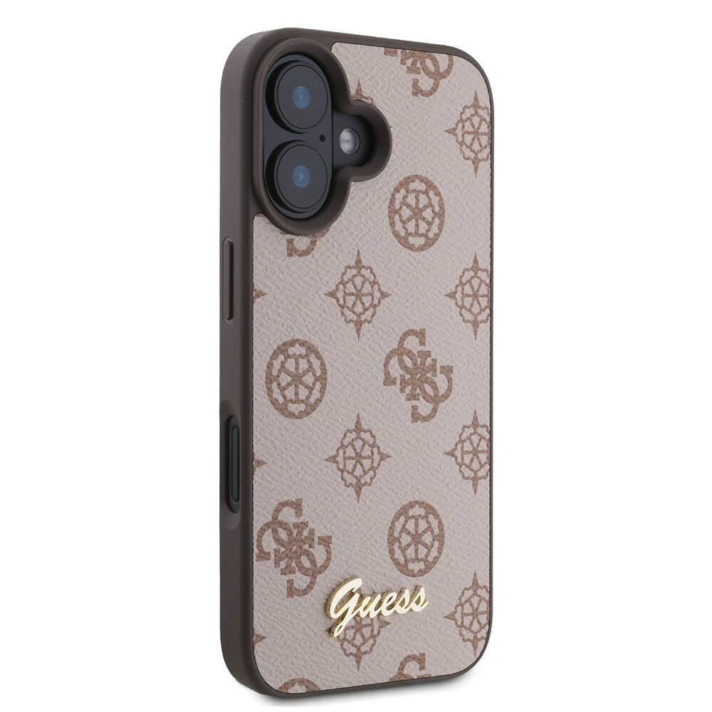 Apple iPhone 16 Plus Kılıf Guess Orjinal Lisanslı M-safe Şarj Özellikli Yazı Logolu Peony Kapak Siyah