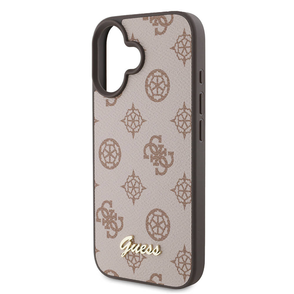 Apple iPhone 16 Plus Kılıf Guess Orjinal Lisanslı M-safe Şarj Özellikli Yazı Logolu Peony Kapak Siyah
