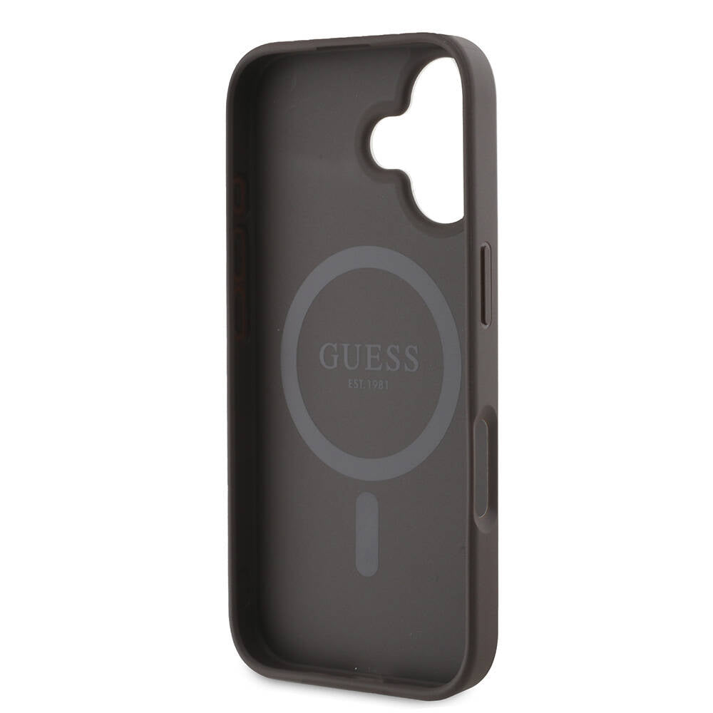 Apple iPhone 16 Plus Kılıf Guess Orjinal Lisanslı M-safe Şarj Özellikli Yazı Logolu Peony Kapak Siyah