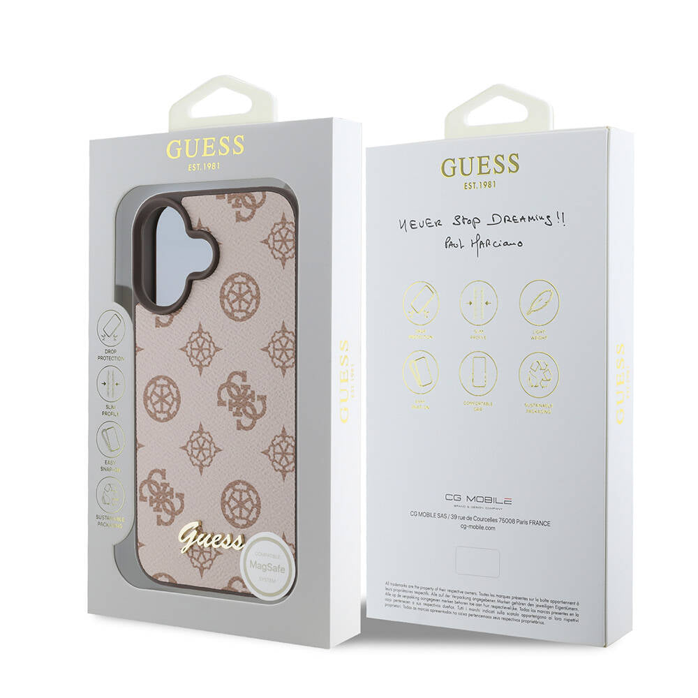 Apple iPhone 16 Plus Kılıf Guess Orjinal Lisanslı M-safe Şarj Özellikli Yazı Logolu Peony Kapak Siyah